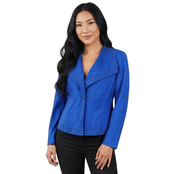 Guillaume Womens M Faux Suede Short Jacket Lightweight Royal Blue Western Boho - Picture 1 of 8